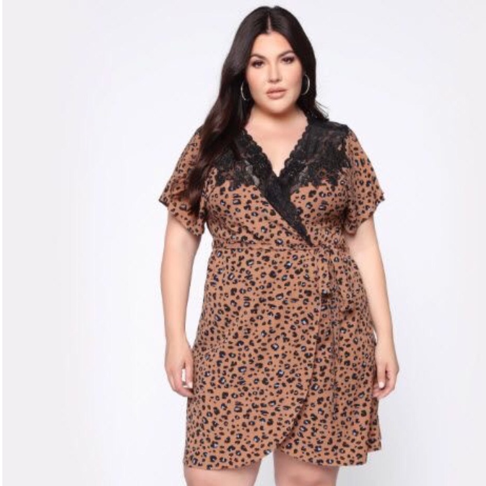 NWT Fashion Nova Leopard & Lace Wrap Dress 2X